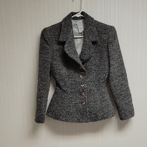 Herve Leger Paris Women's Gray Tweed Jacket Sz 10. Wool Blend Peplum